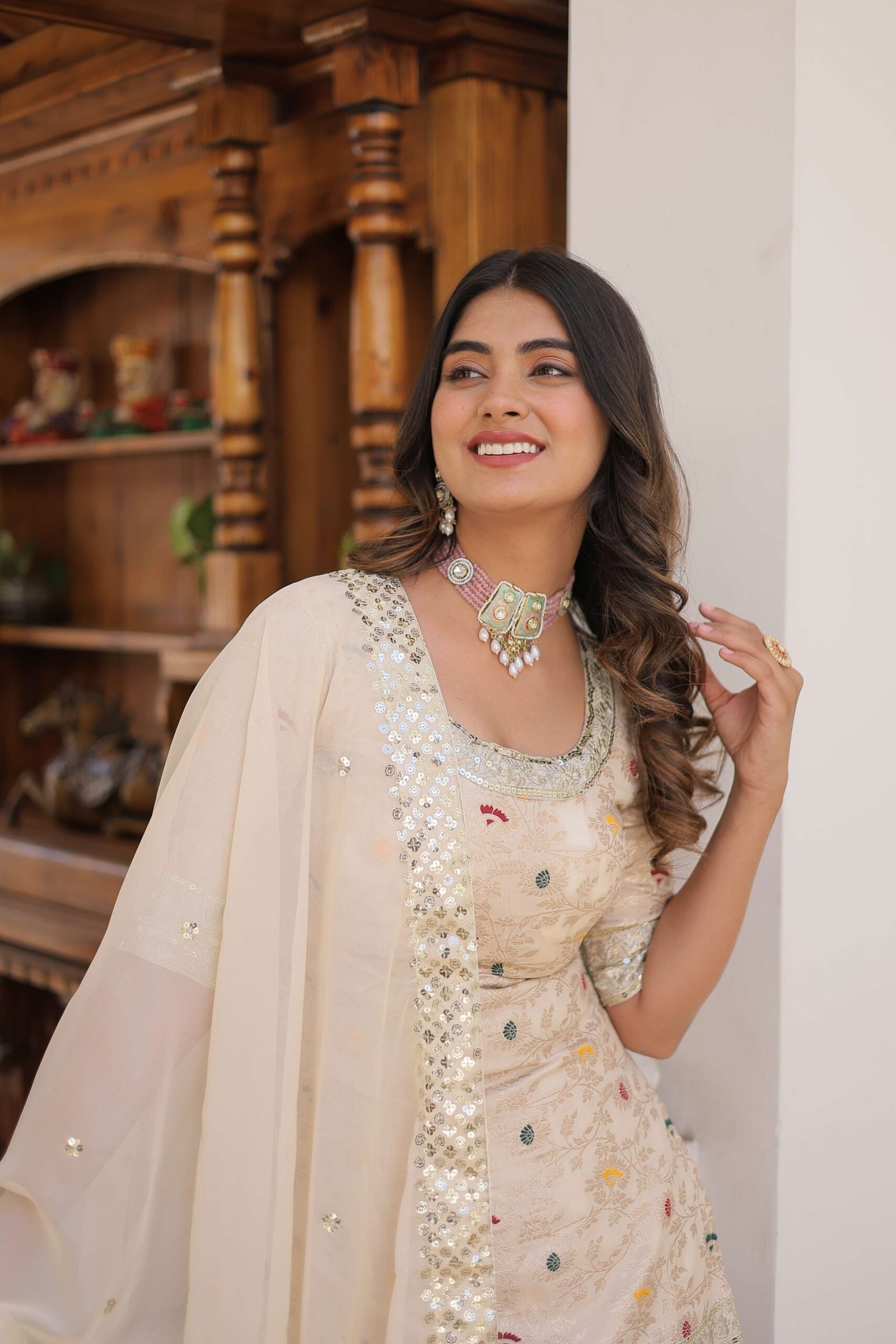 White Faux Blooming Sequins Embroidered Sharara Set with Matching Dupatta ? Festive & Party Wear 2024