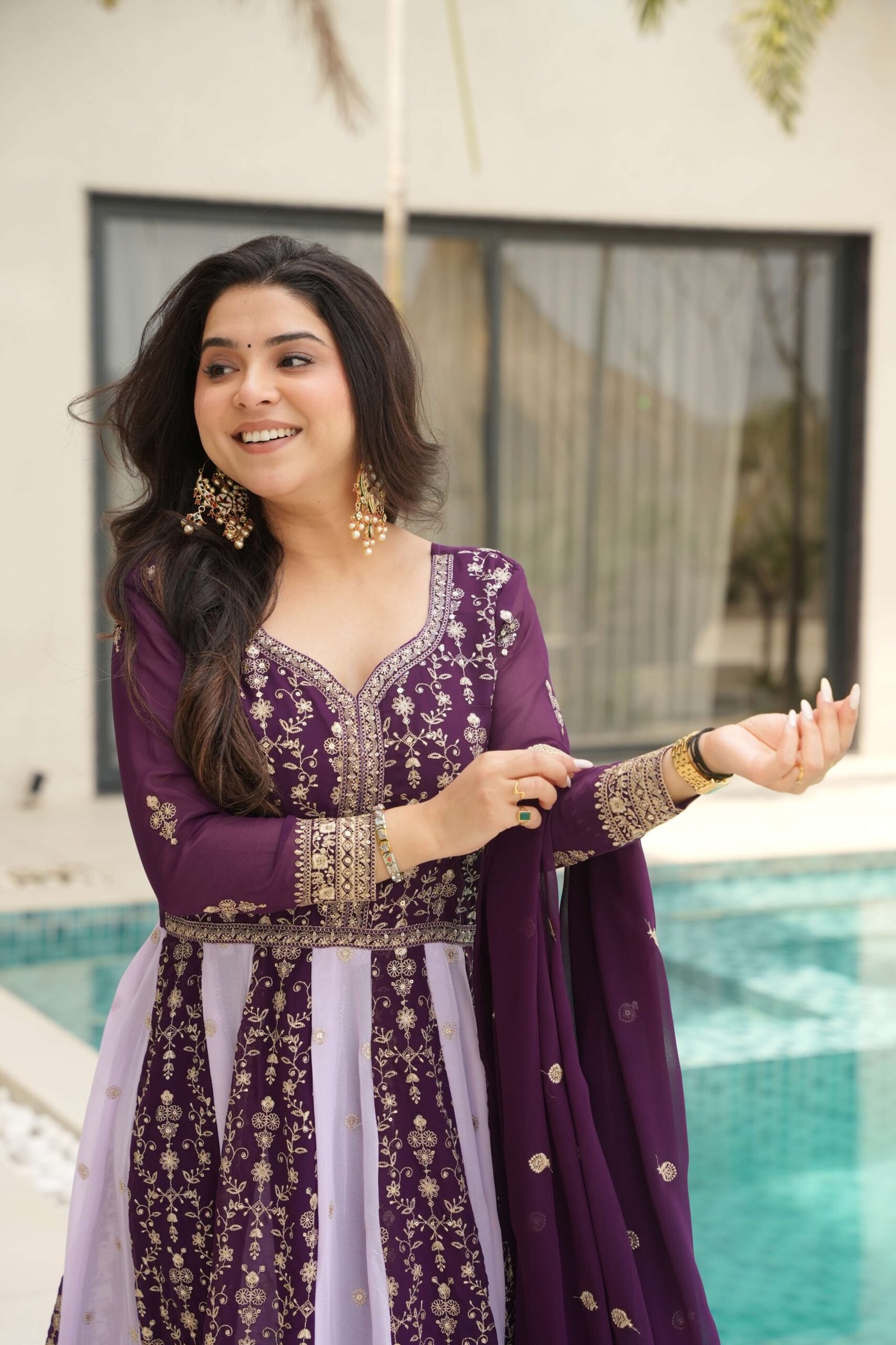 Wine Premium Designer Faux Blooming Gown with Sequins & Zari Embroidered Dupatta ? Collection