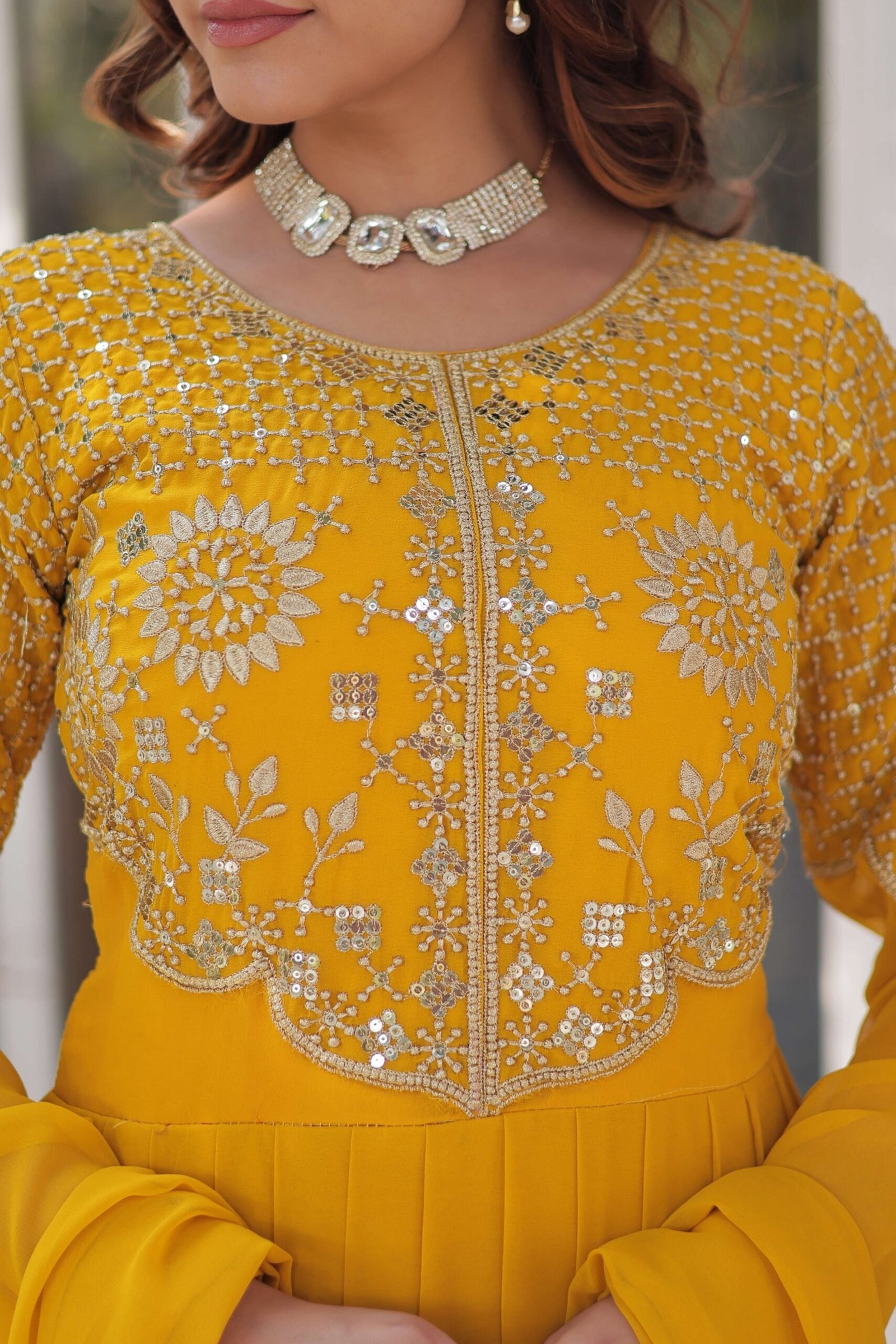 Yellow Premium Faux Blooming Georgette Gown with Dupatta ? Designer Readymade Collection